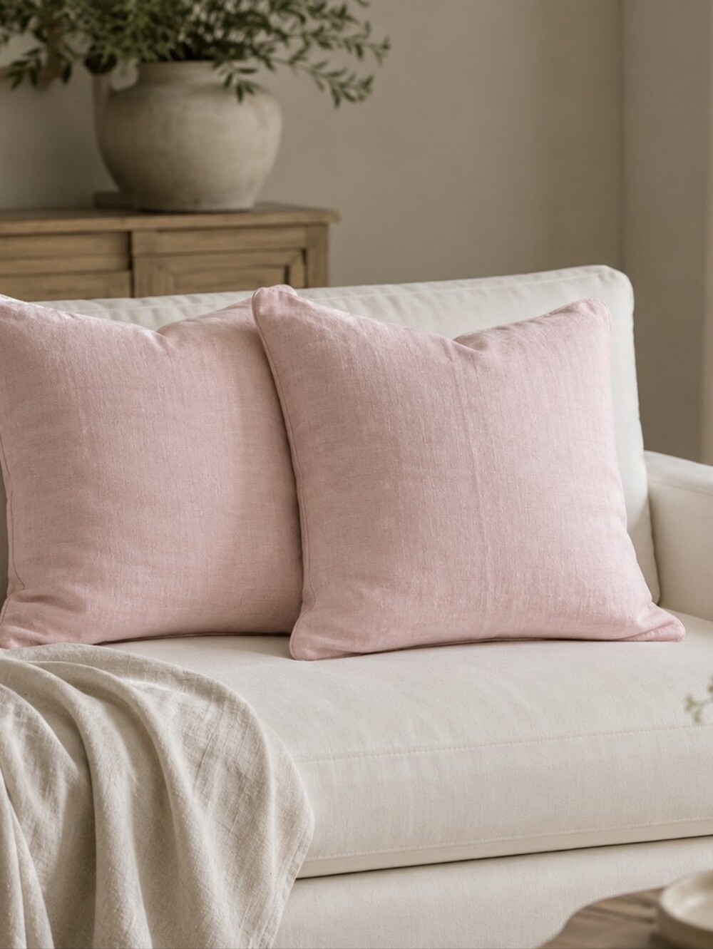 NWT A pair of Indigo Pale Pink Accent Pillow Covers in Linen and Cotton 20 x 20